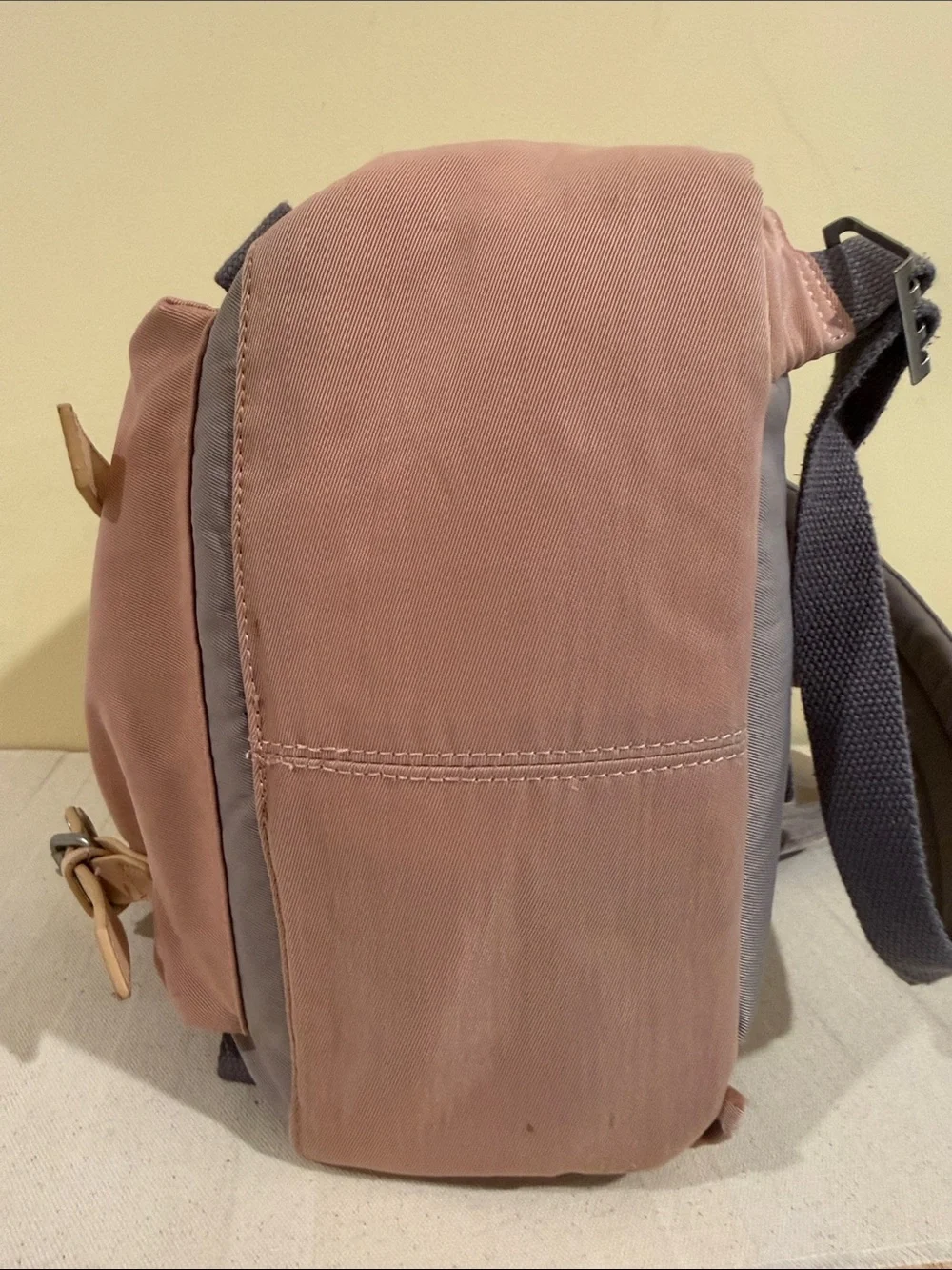 Two-Tone Pink and Gray Canvas Backpack with Leather Trim